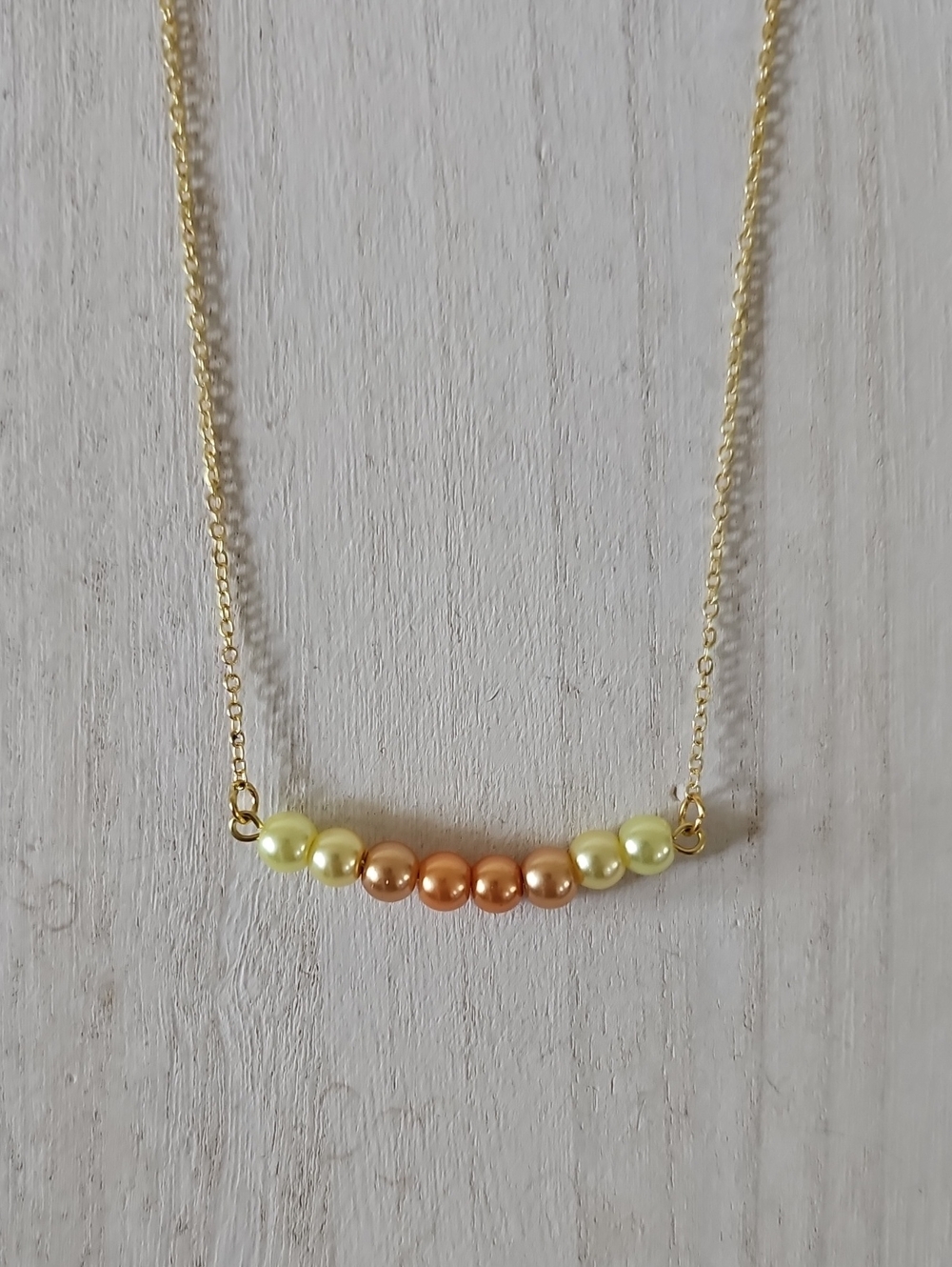 Gold Tone Glass Faux Pearl Bead Necklace